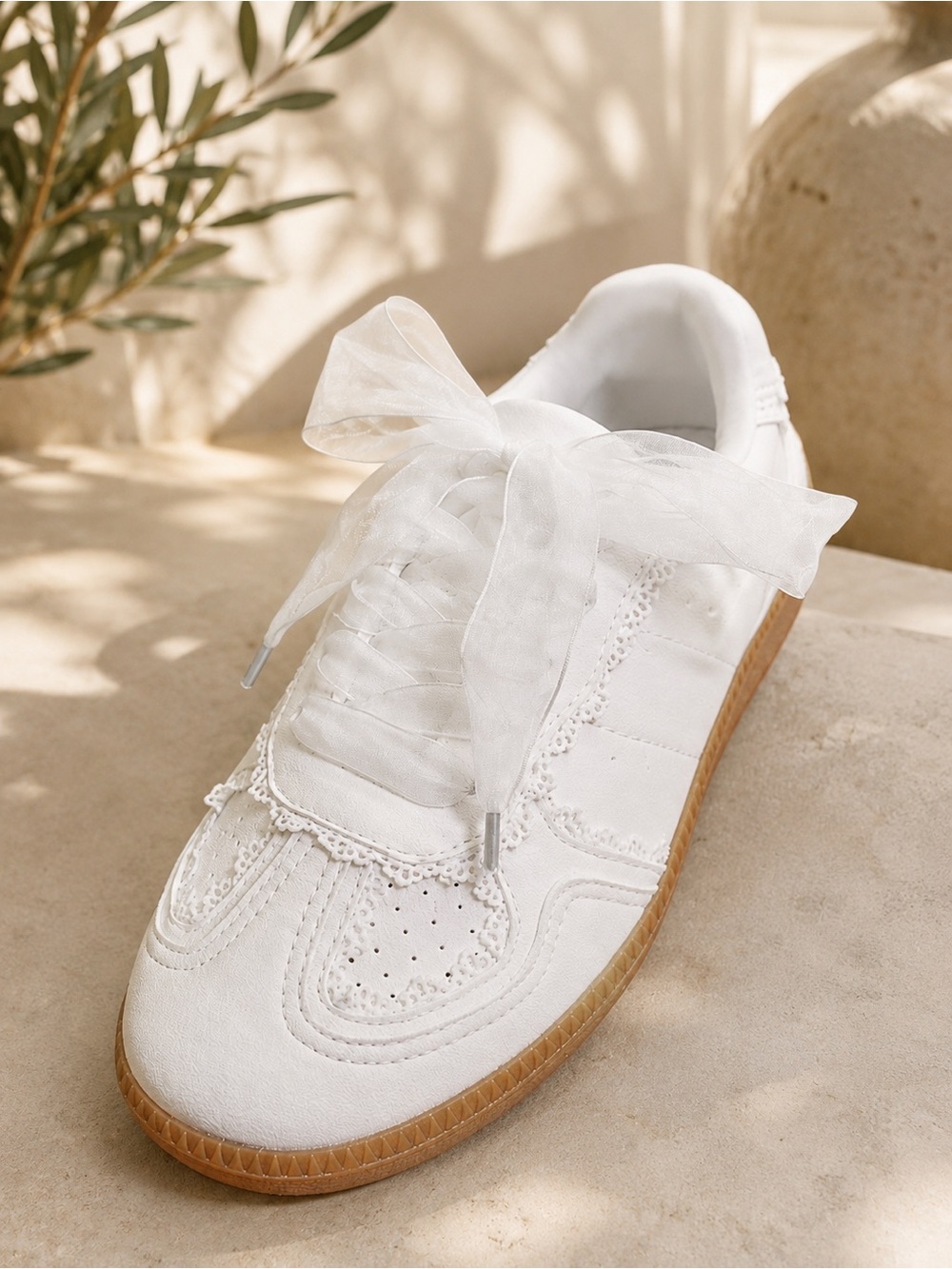 SMS102 | White Sheer Lace Sneakers - Picture 1 of 4